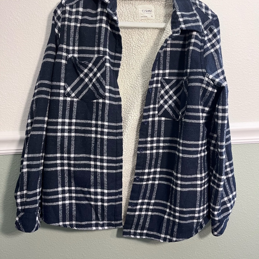 Ci Sono Blue and White Plaid Jacket